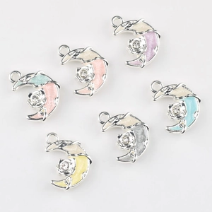 Lot de six pendentifs lune colorés en alliage avec émail et zircon pour bijoux DIY