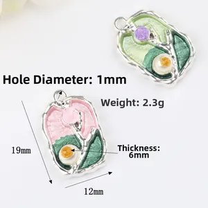 Detail showing dimensions of enamel flower pendant with pearl, size 19x12mm for DIY jewelry