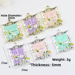 Set of minimalist floral alloy pendants with pearls for DIY jewelry making 25x20mm