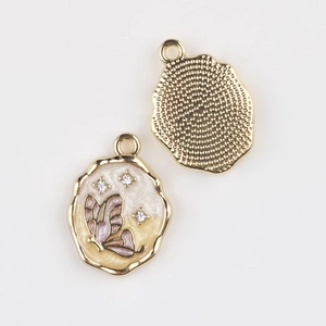 Detail of Monet Garden butterfly pendant with gold frame, oil drip and zircons