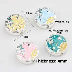 Set of 14mm round astronaut enamel spacer beads in 4 colors for DIY jewelry making