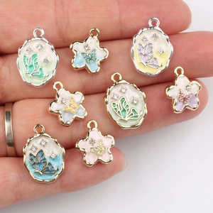 Handcrafted butterfly enamel alloy pendants with sparkling zircon for DIY bracelets