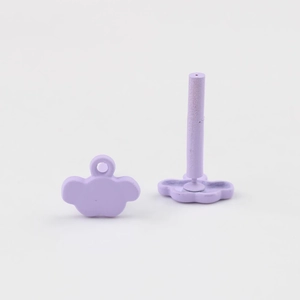 Close-up of light purple cloud-shaped matte earrings with stainless steel pins