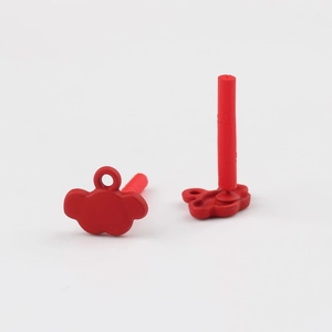 Detailed view of red cloud-shaped earring components with vertical posts for DIY jewelry
