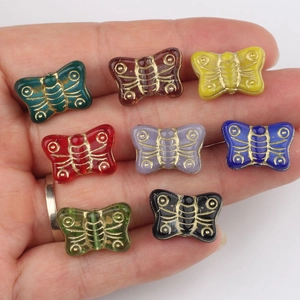 Vintage Czech glass butterfly beads with gold edges for DIY handmade bracelet making