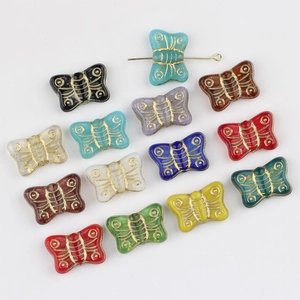 Vintage Czech Glass Butterfly Beads Double Sided Gilded Butterfly Shape Loose Spacer Beads For DIY Jewelry Making Bracelets