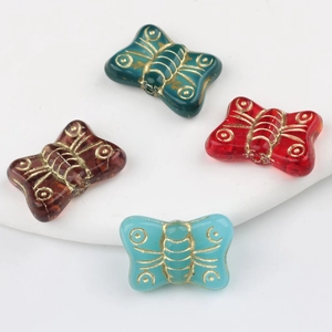 Vintage gold-gilded butterfly glass beads in diverse colors for DIY jewelry making