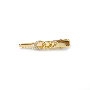Elegant gold chain link hair clip with sparkling white zircons and duckbill clasp