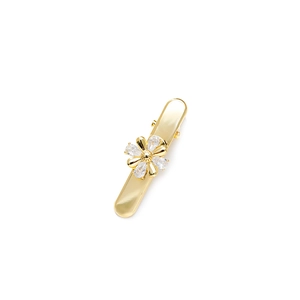 Barrette à cheveux dorée avec fleurs en zircone sur une pince rectangulaire élégante