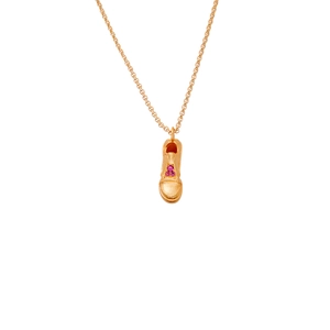 Collana con ciondolo a scarpa dorata con gemme rosa e catena a maglie sottili