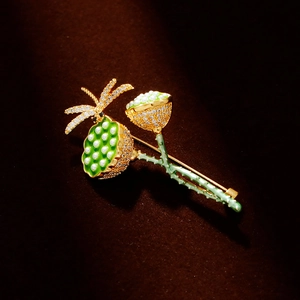 Vintage Chinesischer Stil Emaille Lotussamenkapsel Libelle Brosche Mit Imitationsperle Zirkonia Damen Schmuck Elegantes Geschenk