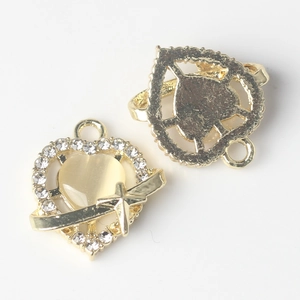 Detailed front and back view of golden heart pendants with opal and cross for DIY jewelry