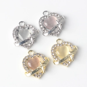Minimalist heart pendants with alloy rhinestones and resin for DIY jewelry making