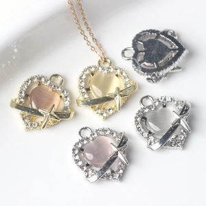 Simple Alloy Zirconia Heart Pendant Only (Without Chain) With Synthetic Opal Rhinestone DIY Necklace Bracelet Making Jewelry Accessory