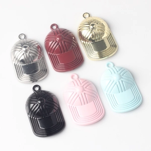 Colorful alloy baseball cap charms for DIY jewelry making in six metallic finishes
