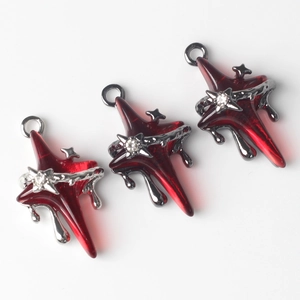 Red star pendant with gothic silver drip metal and sparkling zircon for jewelry DIY