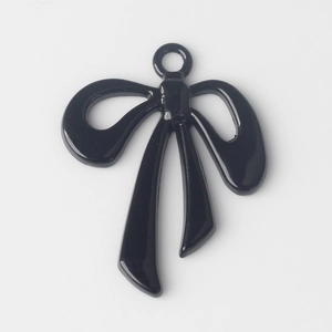 Colgante de lazo negro brillante en aleación pulida con anillo para joyería de bricolaje