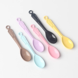 Set of six colorful mini alloy spoon pendants with vintage patterns for DIY jewelry making