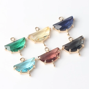 Multi-color faceted natural stone fan pendants with gold-plated edges and double loops