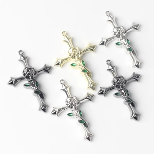 Pendentif croix branche en alliage avec fleur de rose pour création de bijoux DIY