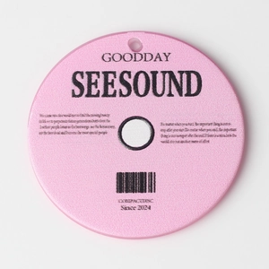 Detail of pink acrylic round CD-style pendant with meteor engraving for DIY jewelry