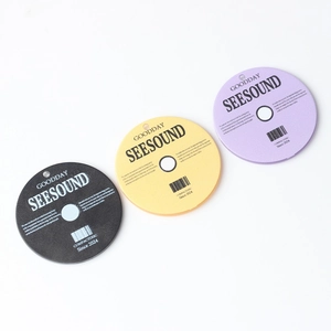 Three-piece acrylic music CD pendants in black, yellow, and purple for DIY jewelry crafts