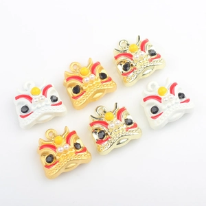Set de dijes de danza del león chino esmaltados para creación de collares y pulseras DIY