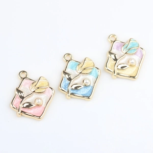 Pendentif tulipe en émail minimaliste avec perle et cadre doré pour bijoux DIY