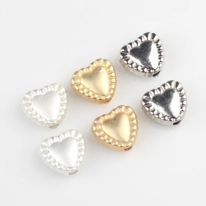 Set of heart-shaped alloy beads with wavy lace edges for DIY jewelry making and crafts