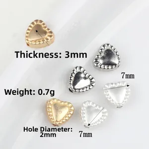 Cuentas espaciadoras de corazón de aleación 7mm para joyería DIY en oro y plata