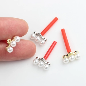 Tige de Boucle d'Oreille en Alliage avec Künstliche Perles d'Imitation Fournitures de Bijouterie DIY Base de Boucle d'Oreille Triple Künstliche Perle