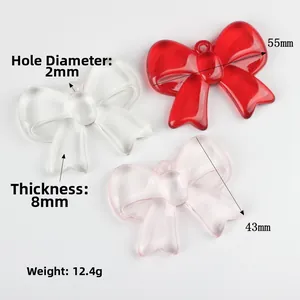 Transparent acrylic resin bow pendants for DIY jewelry in red, clear, and pink colors