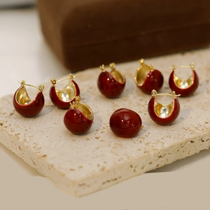Boucles d'Oreilles Vintage en Émail Goutte d'Huile en Forme de C pour Femmes Cuivre Avec Tige en Argent Sterling 925 Bijoux Plaqués Or