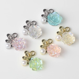 Pendentifs camélia nacrés avec perles pour création de bijoux DIY en six couleurs