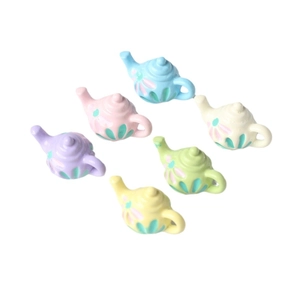 Set of 6 colorful miniature teapot alloy pendants for DIY necklace jewelry making