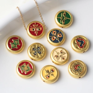 Etnische Indiase Stijl Boze Oog Legering Emaille Kralen Ronde Vergulde Spacer Charms Voor DIY Ketting Armband Sieraden Maken