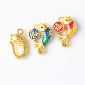 Enamel fish pendants with Fu character in gold alloy for DIY jewelry making