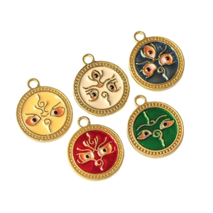 Five colorful enamel evil eye charms in gold alloy for DIY jewelry making and necklaces