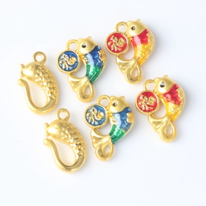 Colorful koi fish pendants with Fu character in gold finish for DIY jewelry