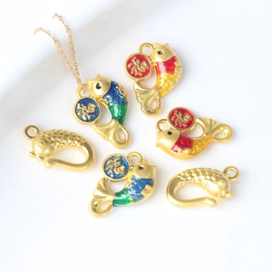 DIY Jewelry Making Charms Alloy Koi Fish Pendants With Fu Character Enamel Goldfish Connectors For Necklace Bracelet Crafts