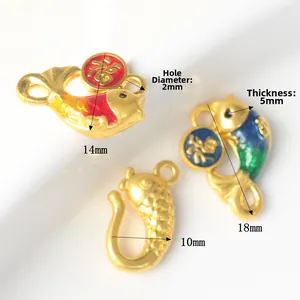 Enamel koi fish charms with Fu character pendants for DIY necklaces and bracelets