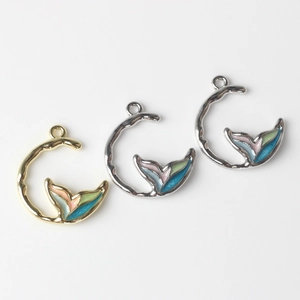 Minimalist alloy fishtail charms with colorful enamel inlay for DIY jewelry making
