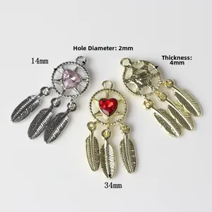 Dromenvanger bedeltjes met zirkoppel met zirkoon hartje en nauwkeurige 34x14mm afmetingen