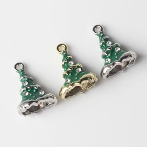 Christmas tree pendants in green enamel with rhinestones for DIY necklace making