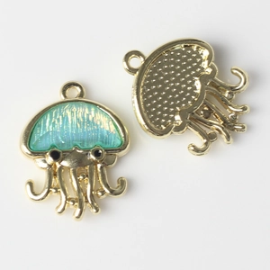 Détails de pendentifs méduse en émail sarcelle et dos texturé doré pour bijoux DIY