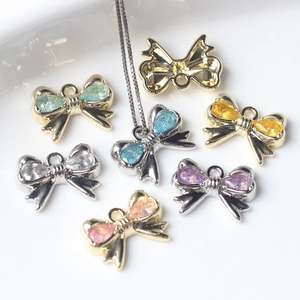 Colgante de Lazo de Aleación Strass Minimalista Dulce Incrustado Arco Fabricación de Joyas Pequeños Colgantes Dijes Componentes Artesanía Para DIY Collar Pulsera Accesorio