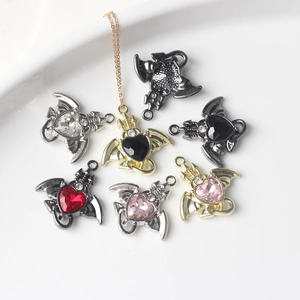 Gothic Legierung Fledermausflügel Herz Strass Anhänger Teufel Stil DIY Halskette Armband Schmuckherstellung Zubehör Für Damen