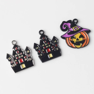 Halloween enamel charms set with pumpkin wizard and castle pendants for DIY jewelry