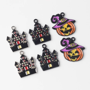 Halloween pumpkin and castle enamel alloy pendants for DIY necklace and bracelet jewelry