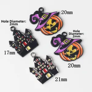 Halloween pumpkin and castle alloy charms for DIY jewelry making with 2mm hole size